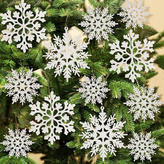 36pcs Christmas White Snowflake Ornaments Plastic Glitter Snow Flakes Ornaments for Winter Christmas Tree Decorations Size Varies Craft Snowflakes