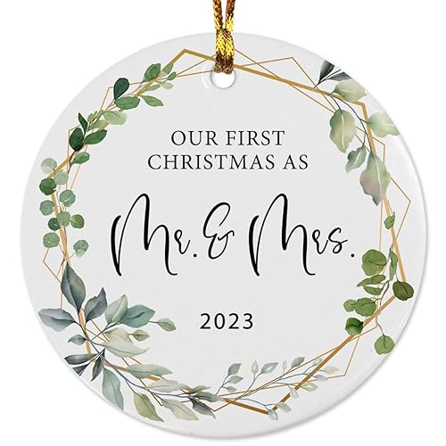 Our First Christmas Married Ornament, Wedding Gift, Christmas Ornament, Christmas Gift, Mr And Mrs Keepsake, Married Couple Ceramic Ornament, First Christmas Married Ornament